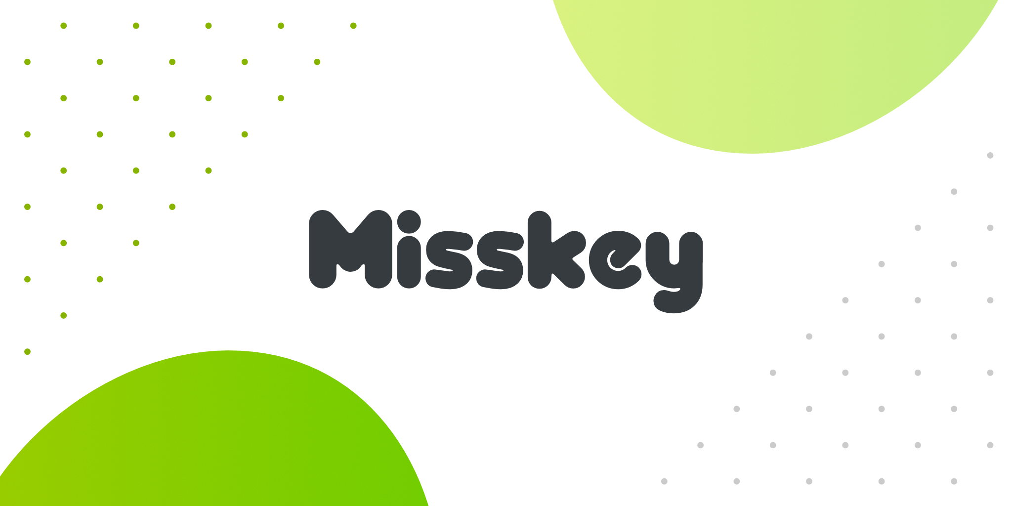 The Misskey wordmark in black on a white background with green circles